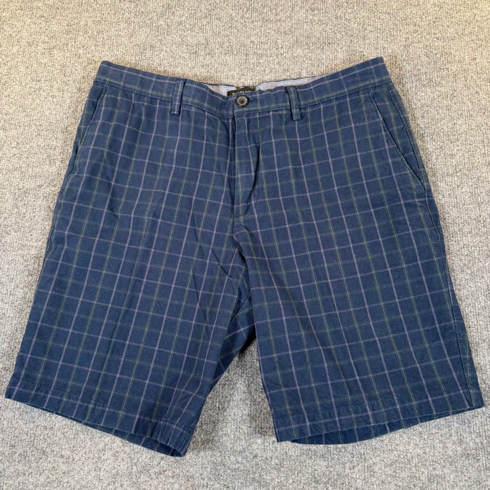 Banana Republic Aiden Short Men 35 Navy Blue Plaid Cotton Chinos 494002-00 #4054